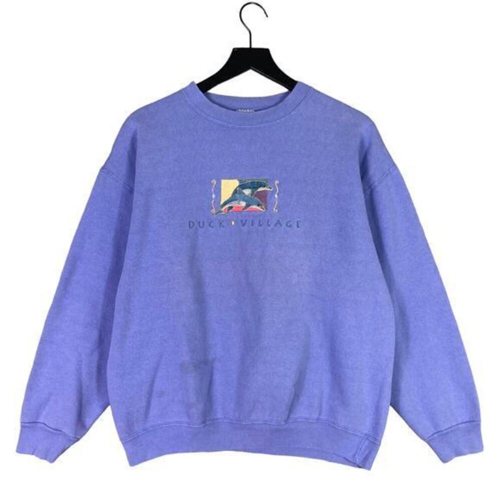 Vintage Duck Village Embroidered Blue Crewneck Sweatshirt Unisex Large‎ USA Made